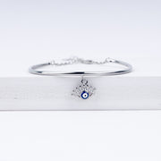Blue Evil Eye Charm Zircon Adjustable Bracelet In 925 Sterling Silver