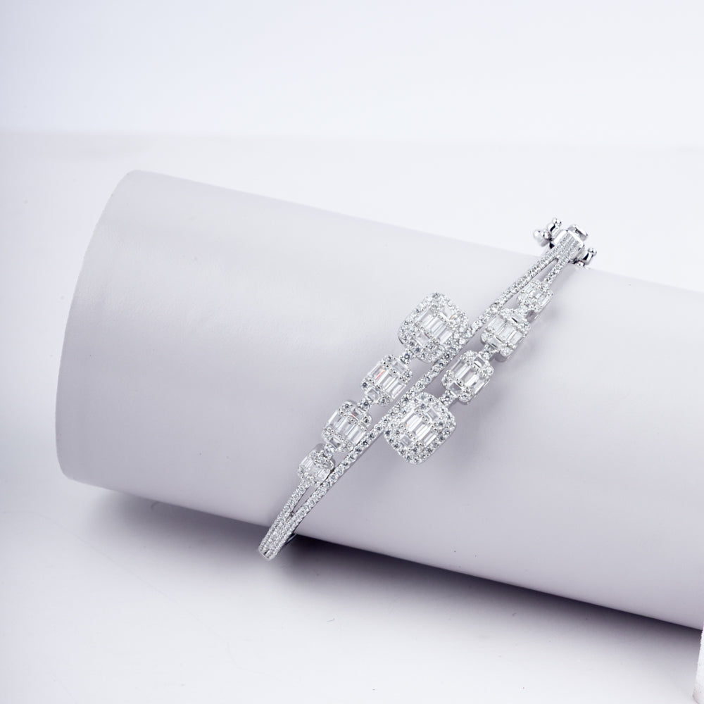 Double Sided Radiating Zircon Charm Bracelet In 925 Sterling Silver