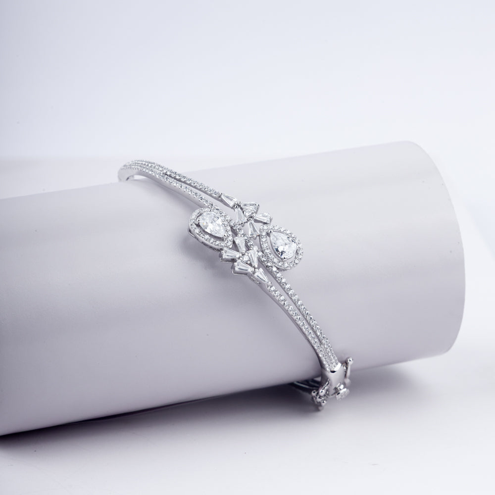 Double Sided Radiating Zircon Charm Bracelet In 925 Sterling Silver