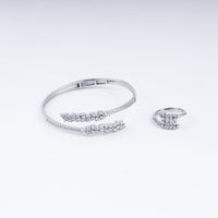 Sparkling Zircon Adjustable Bracelet With Ring In 925 Sterling Silver