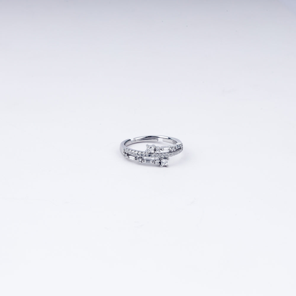 Geometric Chic Zircon Adjustable Bracelet With Ring In 925 Sterling Silver