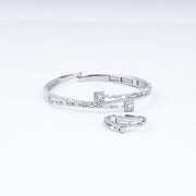Geometric Chic Zircon Adjustable Bracelet With Ring In 925 Sterling Silver