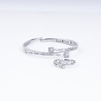 Geometric Chic Zircon Adjustable Bracelet With Ring In 925 Sterling Silver