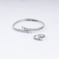 Gleaming Zircon Stone Adjustable Bracelet With Ring In 925 Sterling Silver