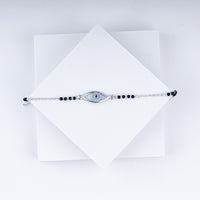 Classic Evil Eye Black Beads Chain Bracelet In 925 Sterling Silver