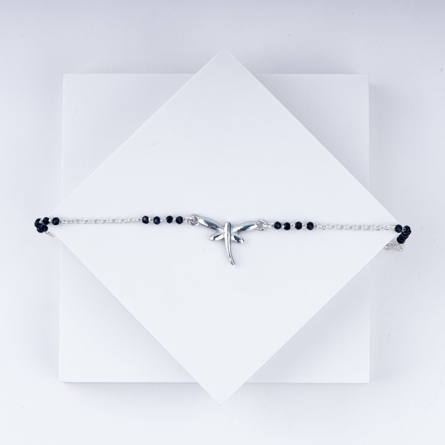 Silver Soar Rakhi – 925 Sterling Dragonfly Charm with Black Beads