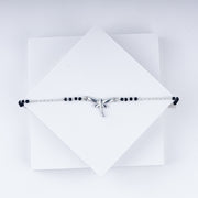 Butterfly Charm Black Beads Chain Bracelet In 925 Sterling Silver