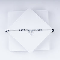 Butterfly Charm Black Beads Chain Bracelet In 925 Sterling Silver