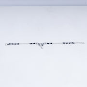 Butterfly Charm Black Beads Chain Bracelet In 925 Sterling Silver
