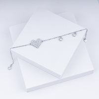 Sparkling Heart Charm Chain Bracelet In 925 Sterling Silver