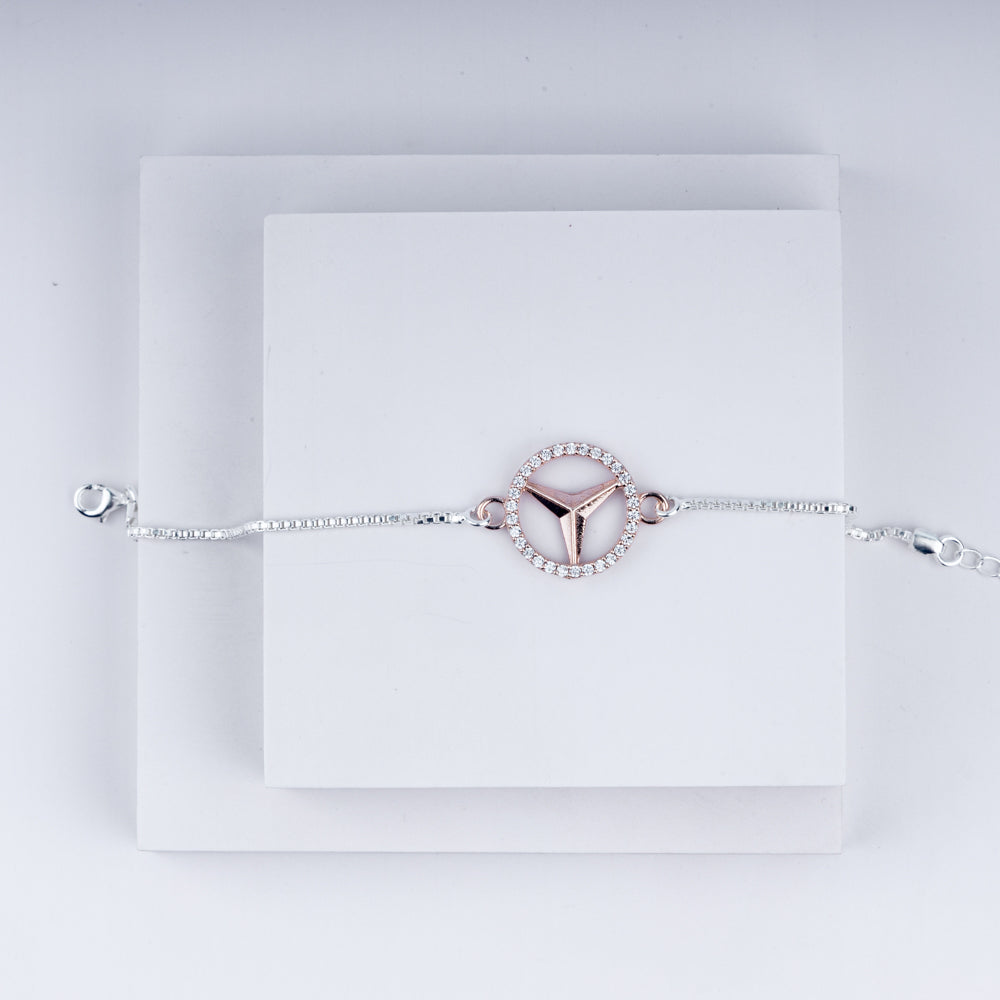 TriAura Rakhi – Rose Gold Accent in 925 Silver