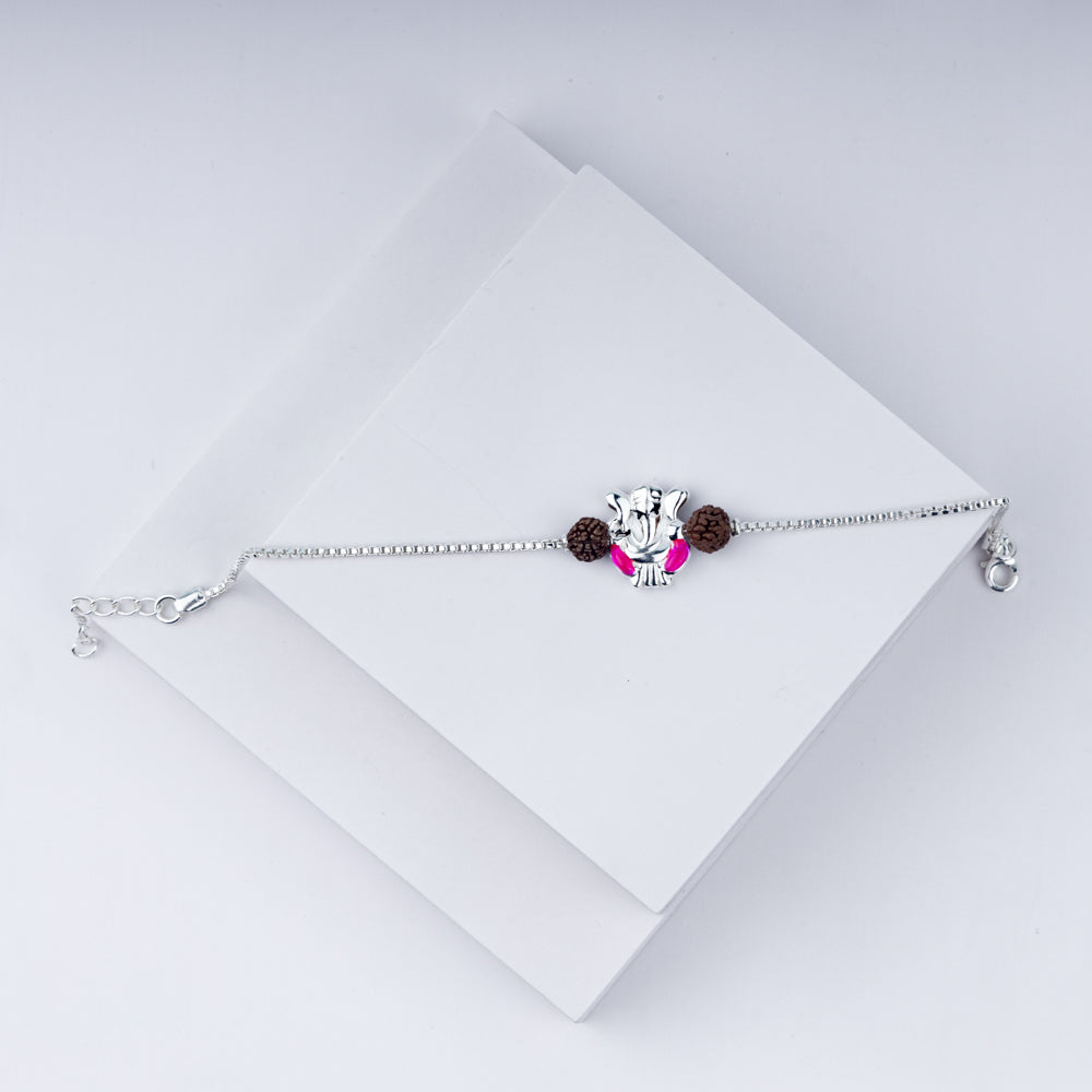 Ganpati Rudraksha Rakhi – Divine Blessings in 925 Sterling Silver