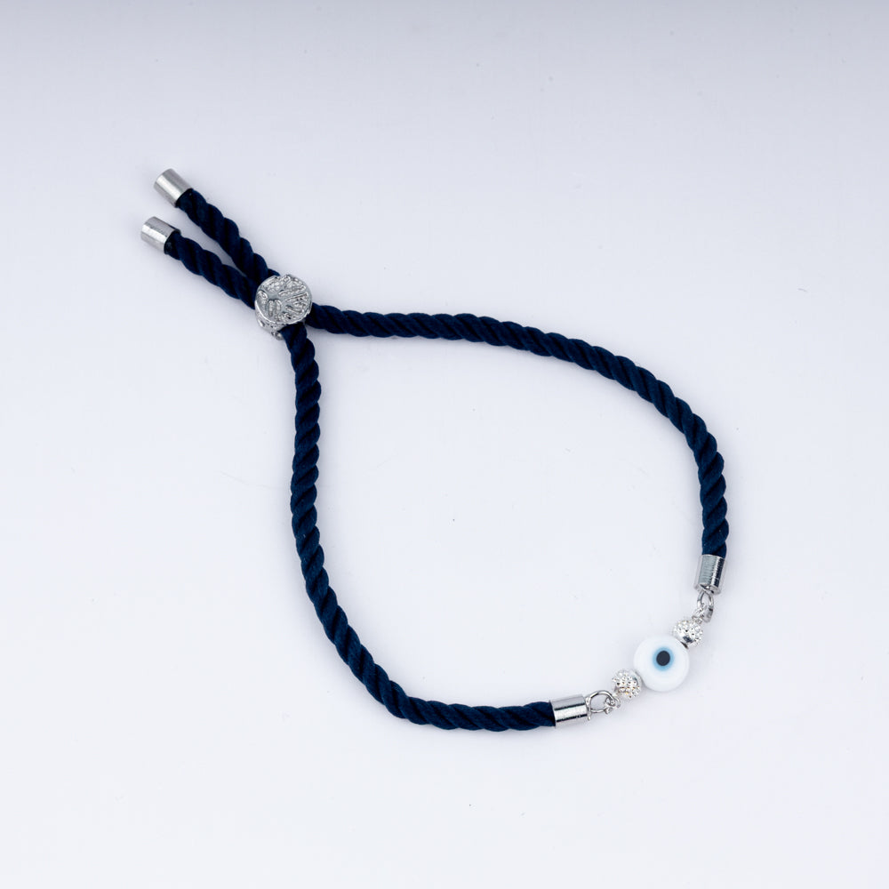 925 Sterling Silver Evil Eye Rakhi on Navy Braided Cord