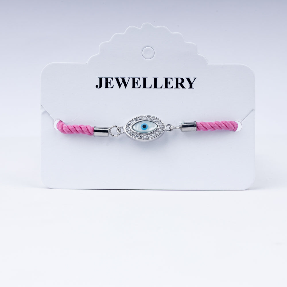 Chic Evil Eye Rakhi in 925 Silver on Fashion Pink Braided Cord