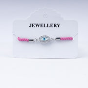 Chic Evil Eye Rakhi in 925 Silver on Fashion Pink Braided Cord