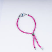 Chic Evil Eye Rakhi in 925 Silver on Fashion Pink Braided Cord