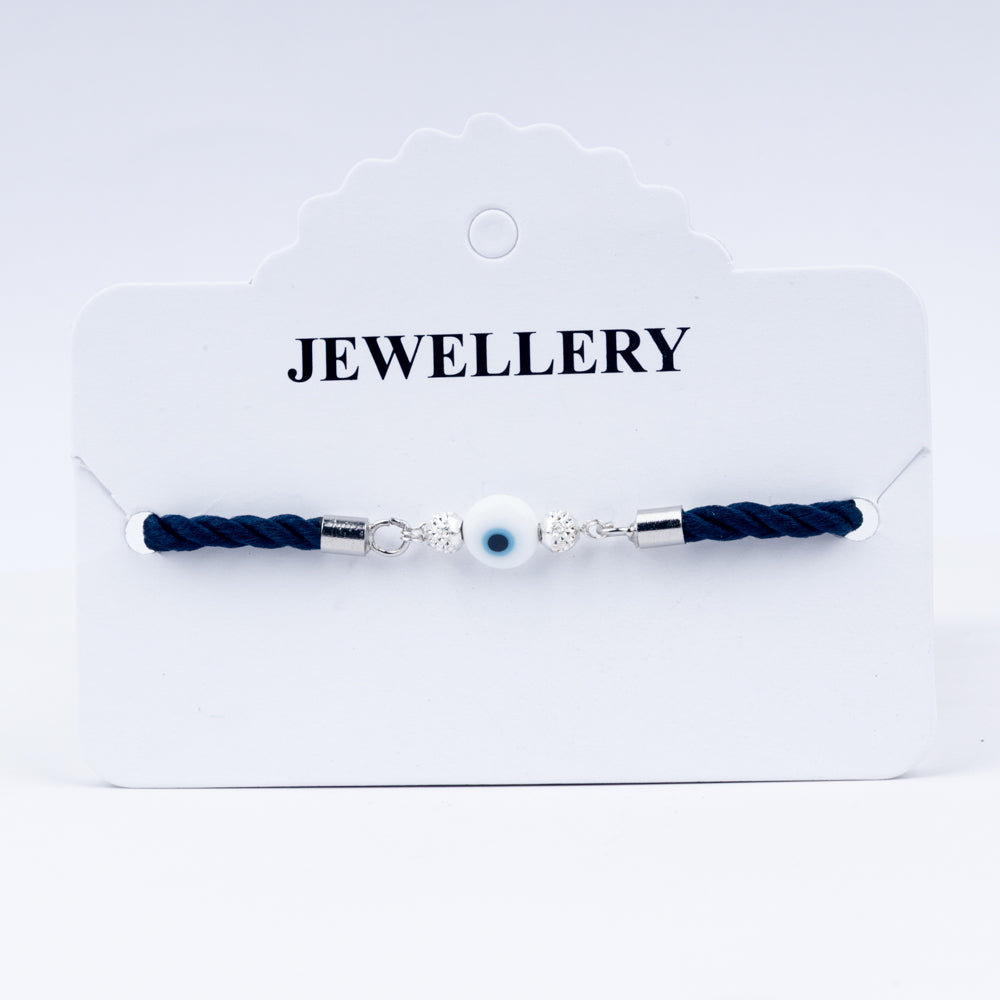 925 Sterling Silver Evil Eye Rakhi on Navy Braided Cord