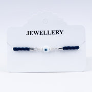 925 Sterling Silver Evil Eye Rakhi on Navy Braided Cord