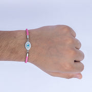 Chic Evil Eye Rakhi in 925 Silver on Fashion Pink Braided Cord