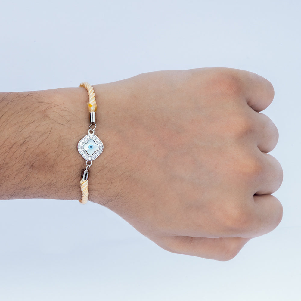 Sunny Side Up – 925 Silver Evil Eye Rakhi on Peach Twist