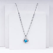 Blue Topaz Halo Pendant Necklace in 925 Sterling Silver