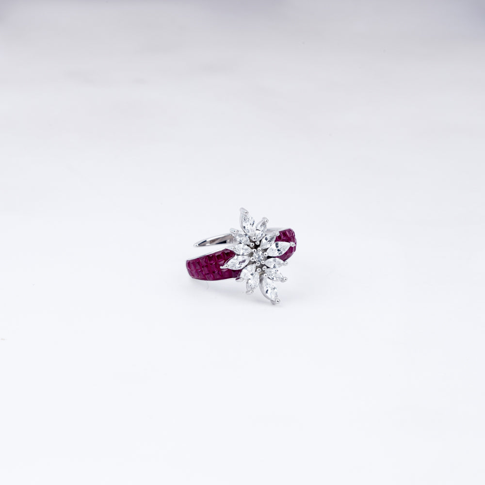 Botanical Cocktail Ring – 925 Silver, Adjustable Leaf Design