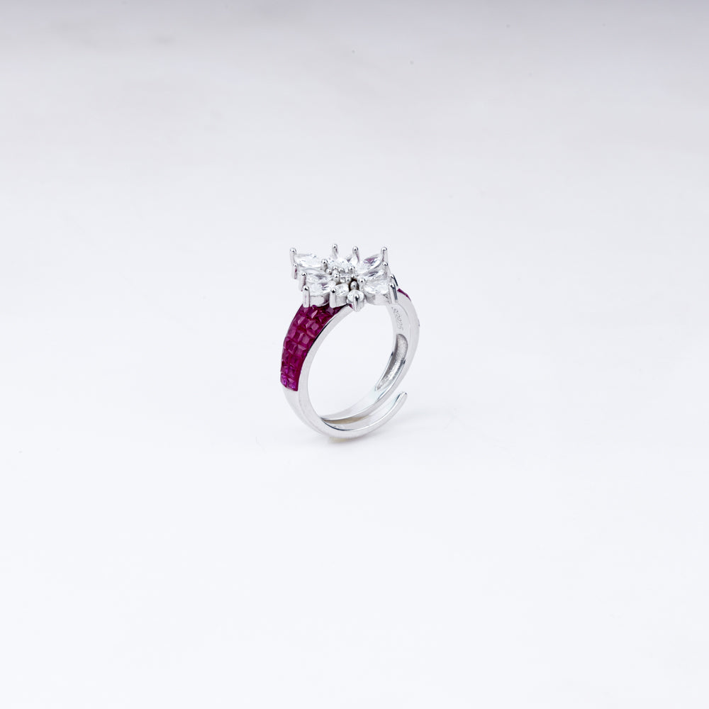 Botanical Cocktail Ring – 925 Silver, Adjustable Leaf Design