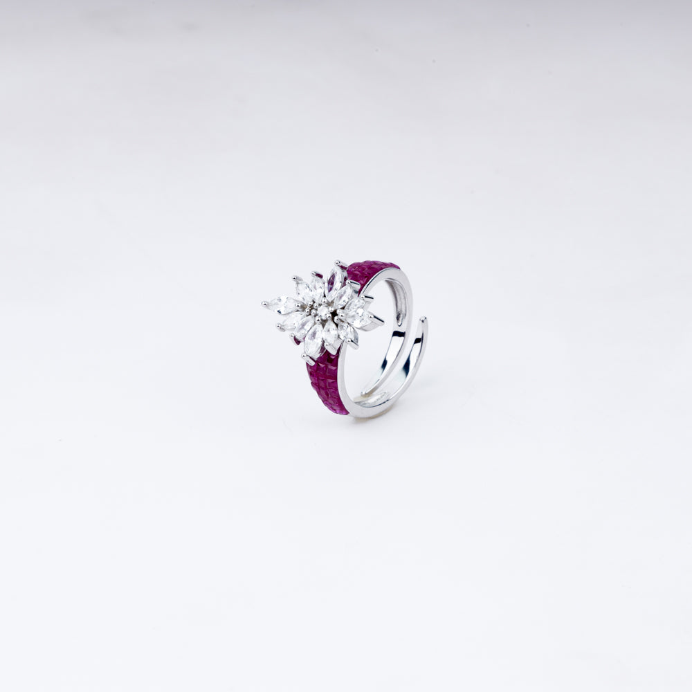 Botanical Cocktail Ring – 925 Silver, Adjustable Leaf Design