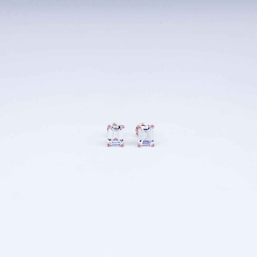 Elegant Baguette-Cut CZ Rose Gold Stud Earrings | 925 Sterling Silver