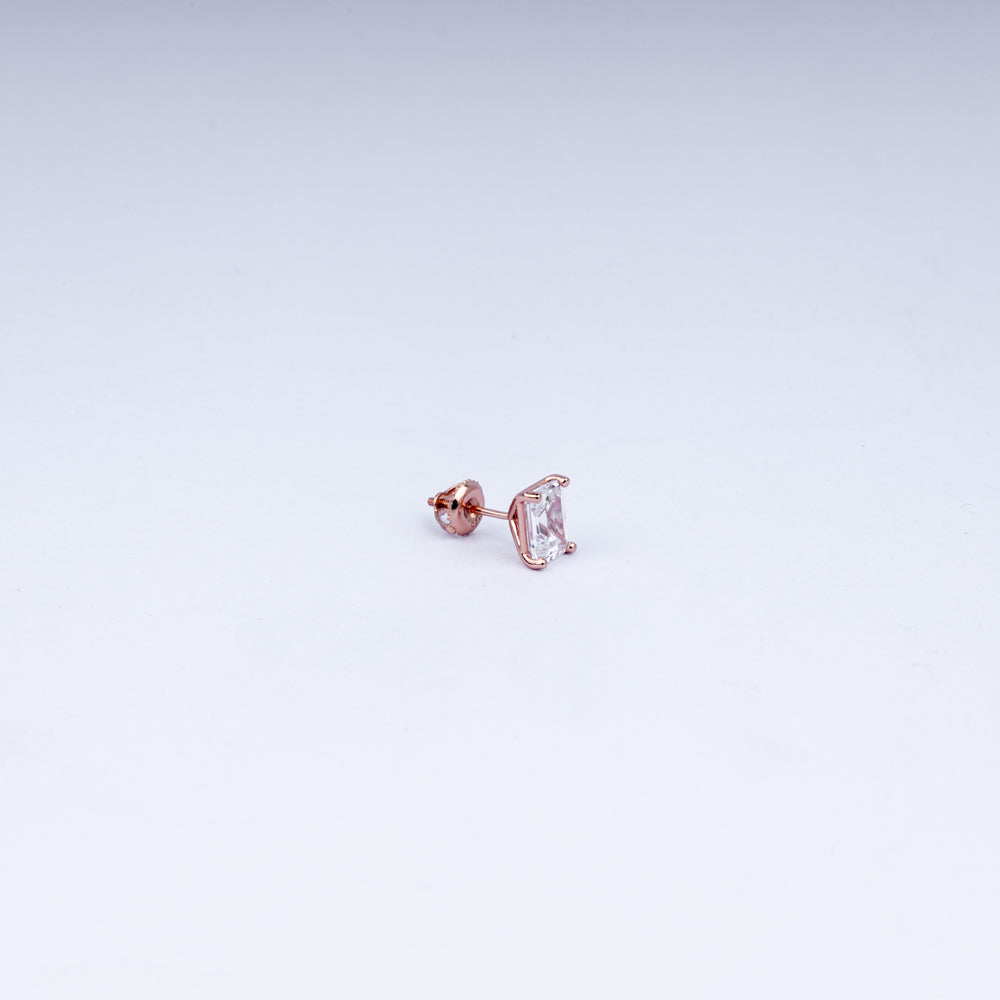 Elegant Baguette-Cut CZ Rose Gold Stud Earrings | 925 Sterling Silver