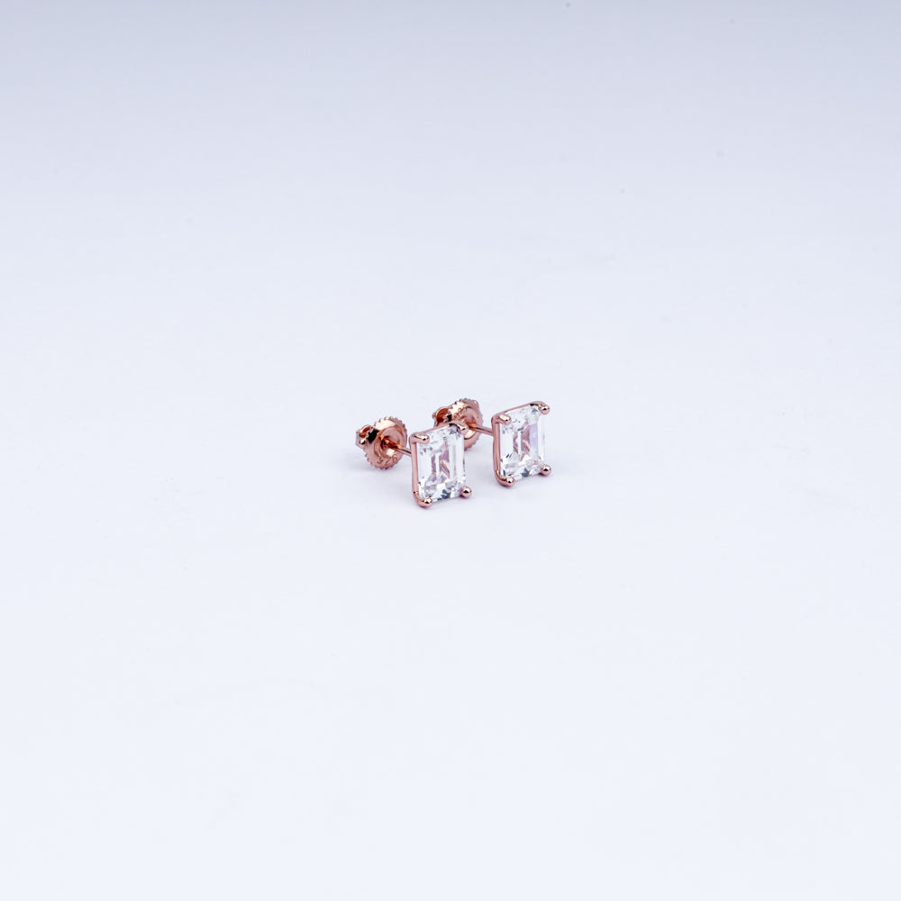 Elegant Baguette-Cut CZ Rose Gold Stud Earrings | 925 Sterling Silver