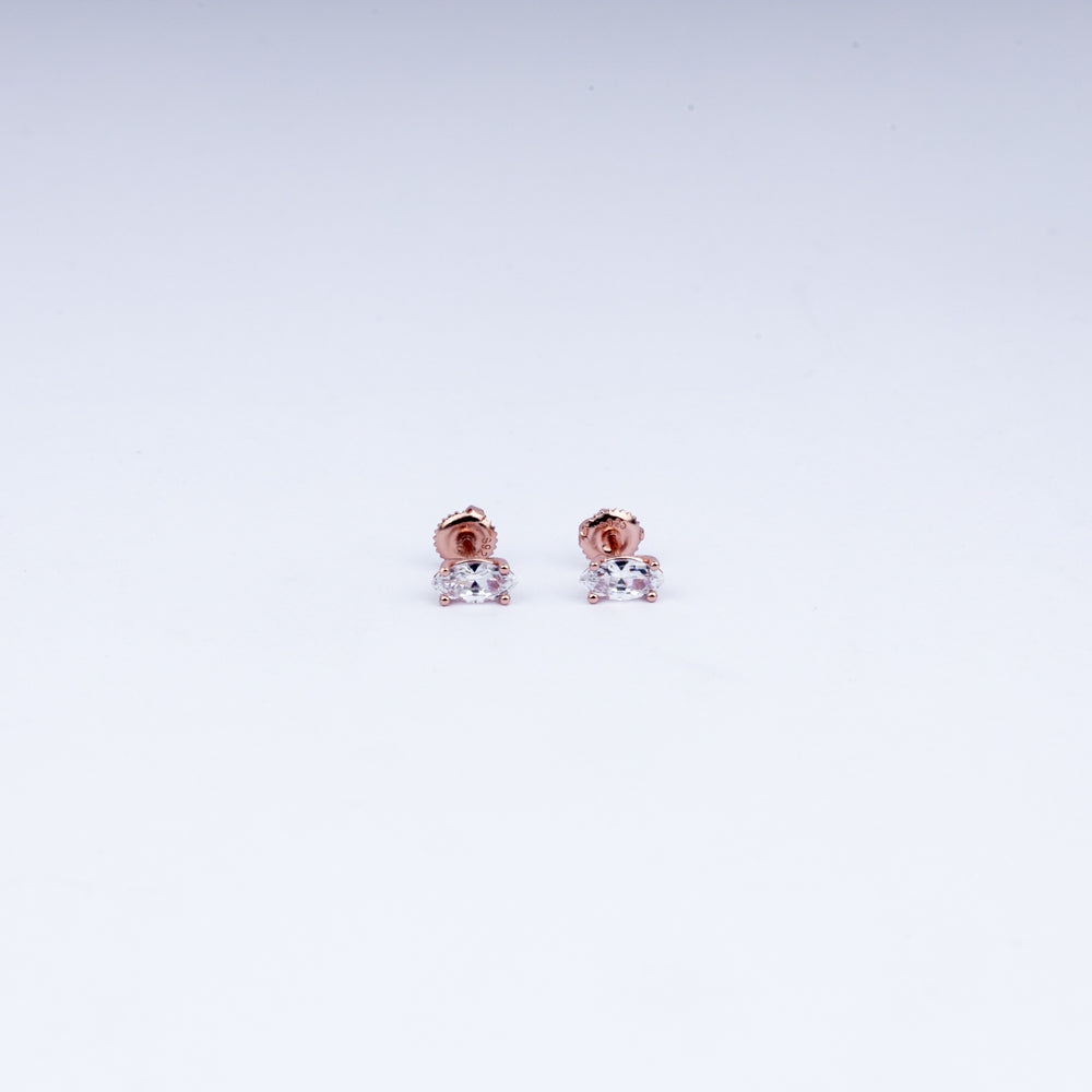 Vanika Oval Radiance CZ Stud Earrings | 925 Sterling Silver with Rose Gold Plating