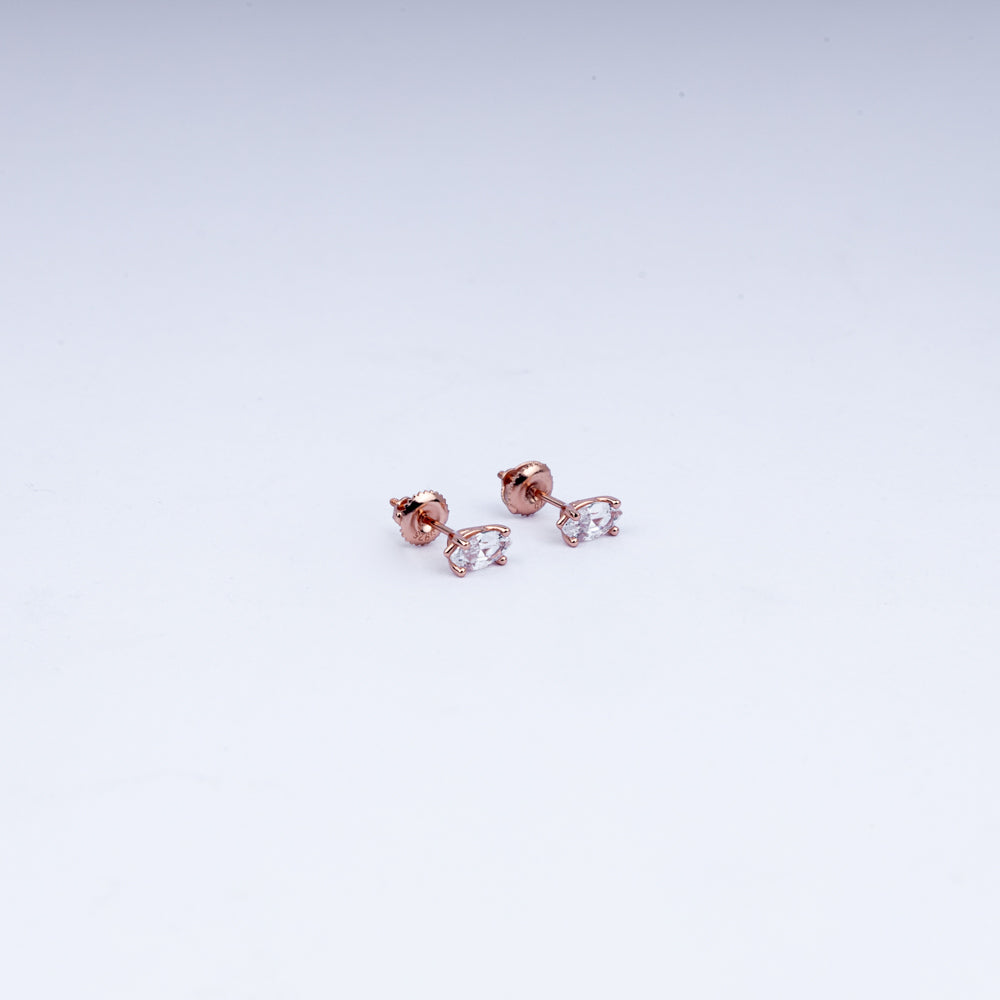 Vanika Oval Radiance CZ Stud Earrings | 925 Sterling Silver with Rose Gold Plating