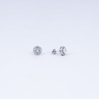 Round Halo CZ Stud Earrings in 925 Sterling Silver