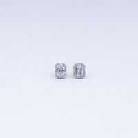 Emerald-Cut Halo CZ Stud Earrings in 925 Sterling Silver