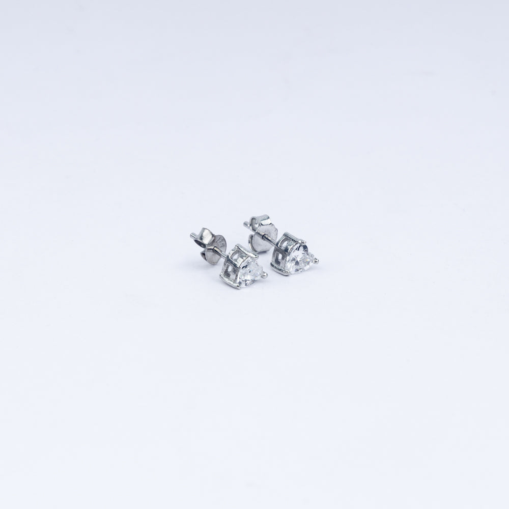 Vanika Classic Heart Solitaire CZ Stud Earrings in 925 Sterling Silver