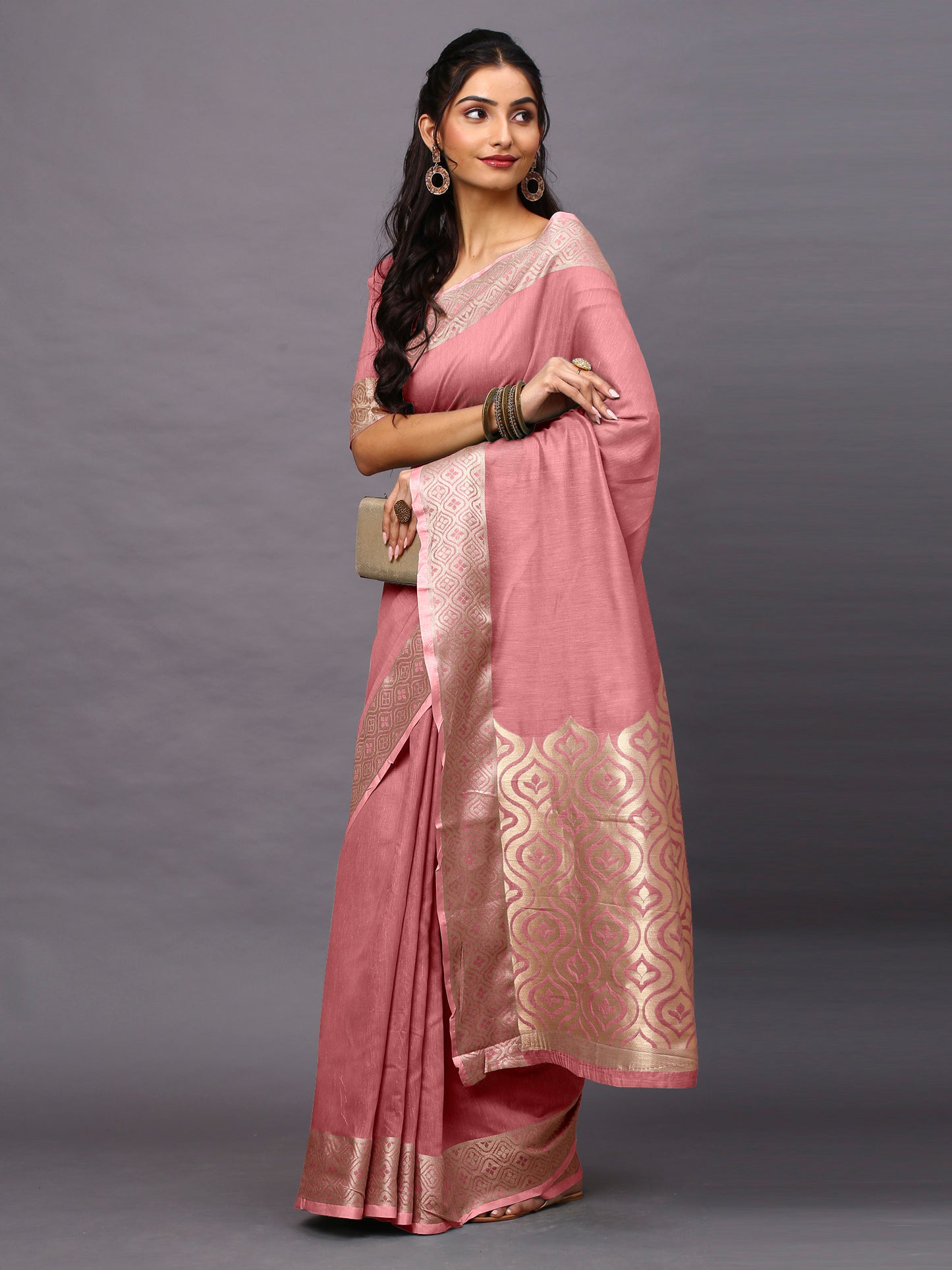 Blush Linen Blend Pink Designer Saree with Blouse Piece