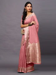 Blush Linen Blend Pink Designer Saree with Blouse Piece