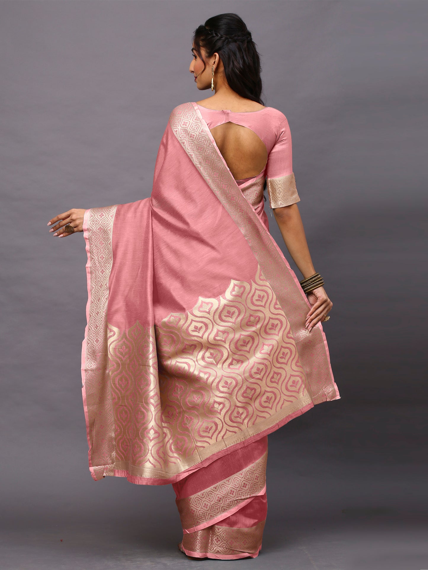 Blush Linen Blend Pink Designer Saree with Blouse Piece