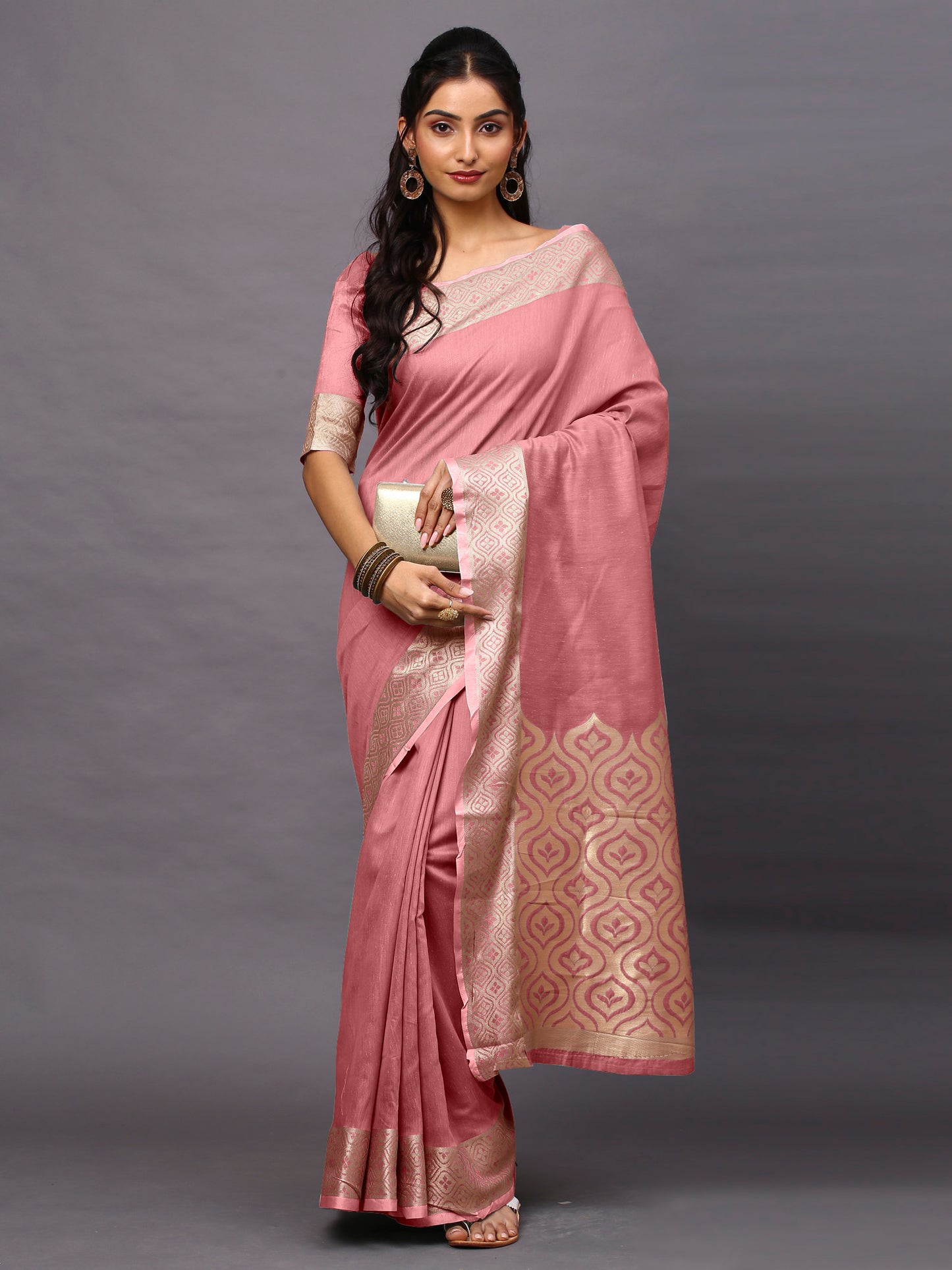Blush Linen Blend Pink Designer Saree with Blouse Piece
