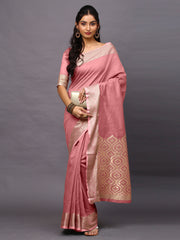 Blush Linen Blend Pink Designer Saree with Blouse Piece