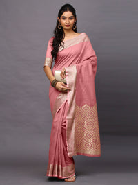 Blush Linen Blend Pink Designer Saree with Blouse Piece