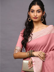 Blush Linen Blend Pink Designer Saree with Blouse Piece