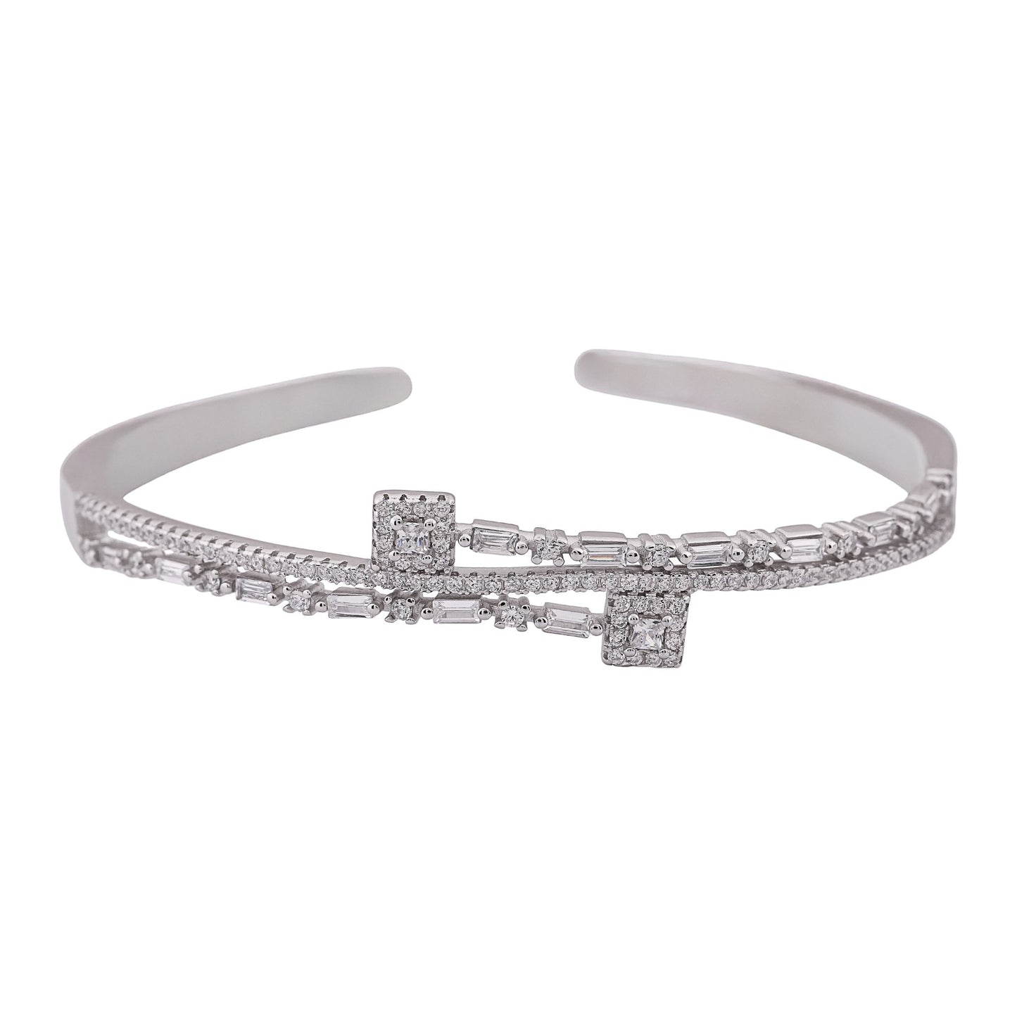 Geometric Chic Zircon Adjustable Bracelet With Ring In 925 Sterling Silver