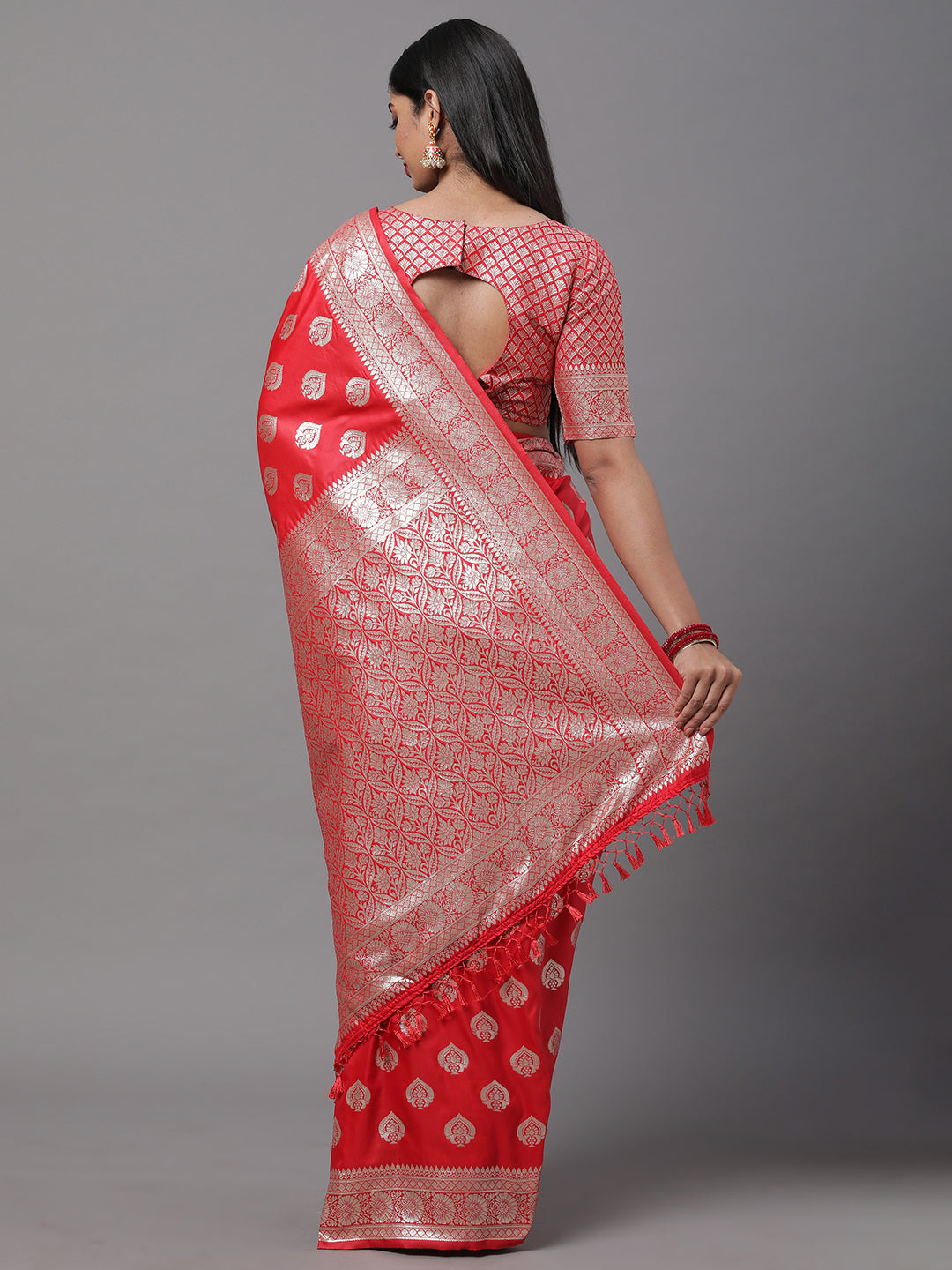 Crimson Weave Silk Blend Red Woven Saree with Blouse Piece