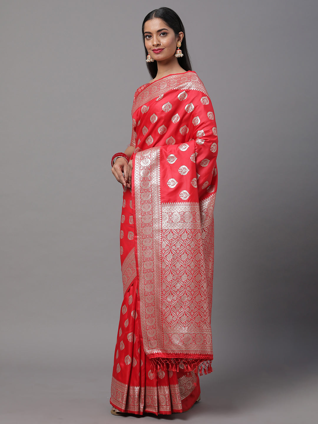Crimson Weave Silk Blend Red Woven Saree with Blouse Piece