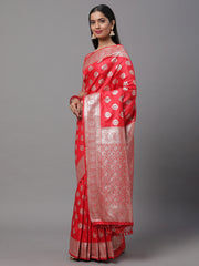 Crimson Weave Silk Blend Red Woven Saree with Blouse Piece