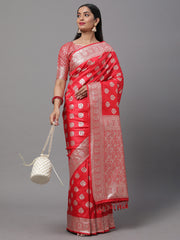 Crimson Weave Silk Blend Red Woven Saree with Blouse Piece