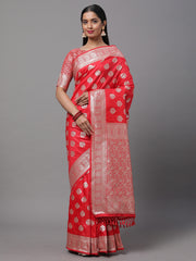 Crimson Weave Silk Blend Red Woven Saree with Blouse Piece