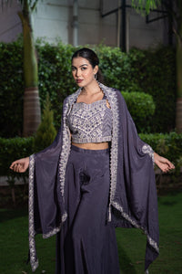 Royal Purple Embroidered Indo-Western Set (Set of 2) - Vanika 